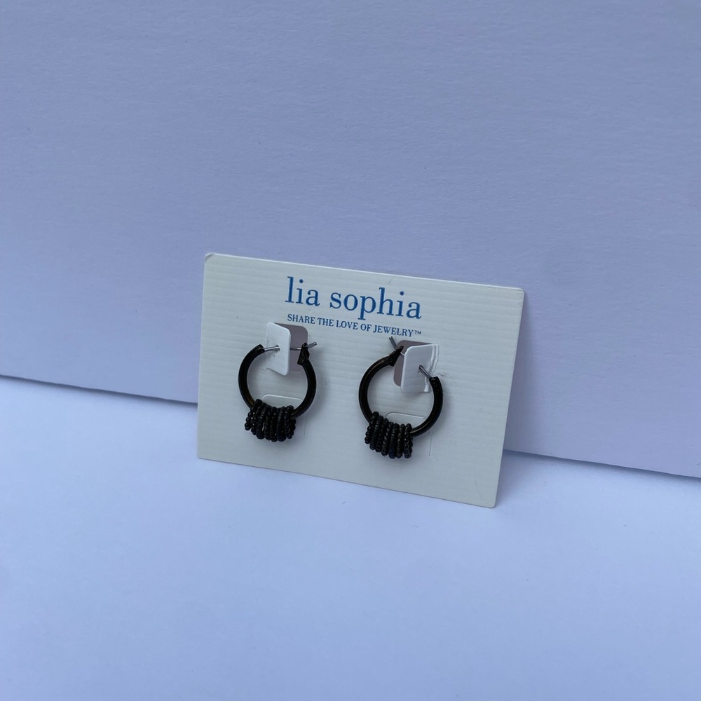 Lia Sophia Dark Brown Hoop Earrings, New in the Box